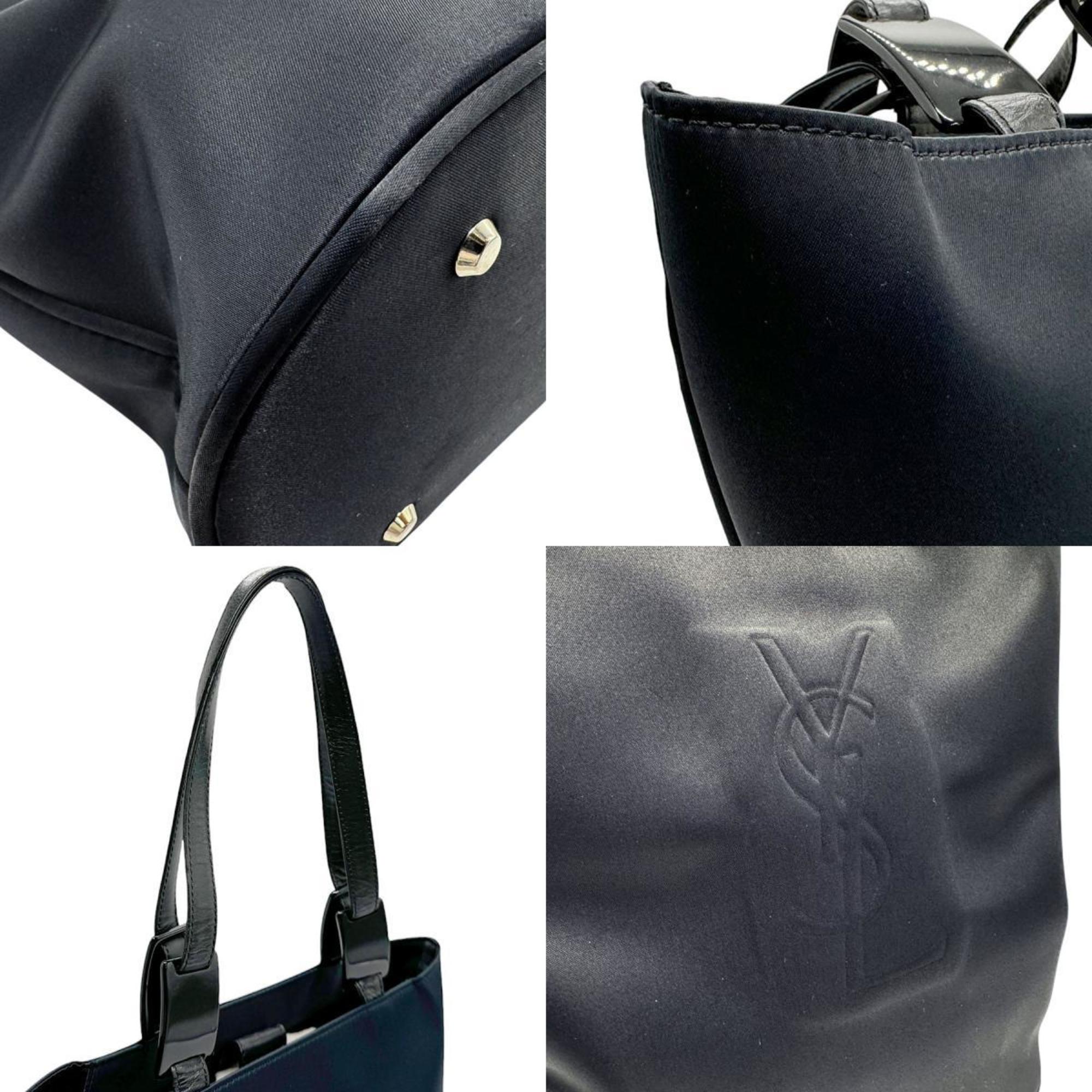 Yves Saint Laurent handbag nylon leather navy x black women's z2321