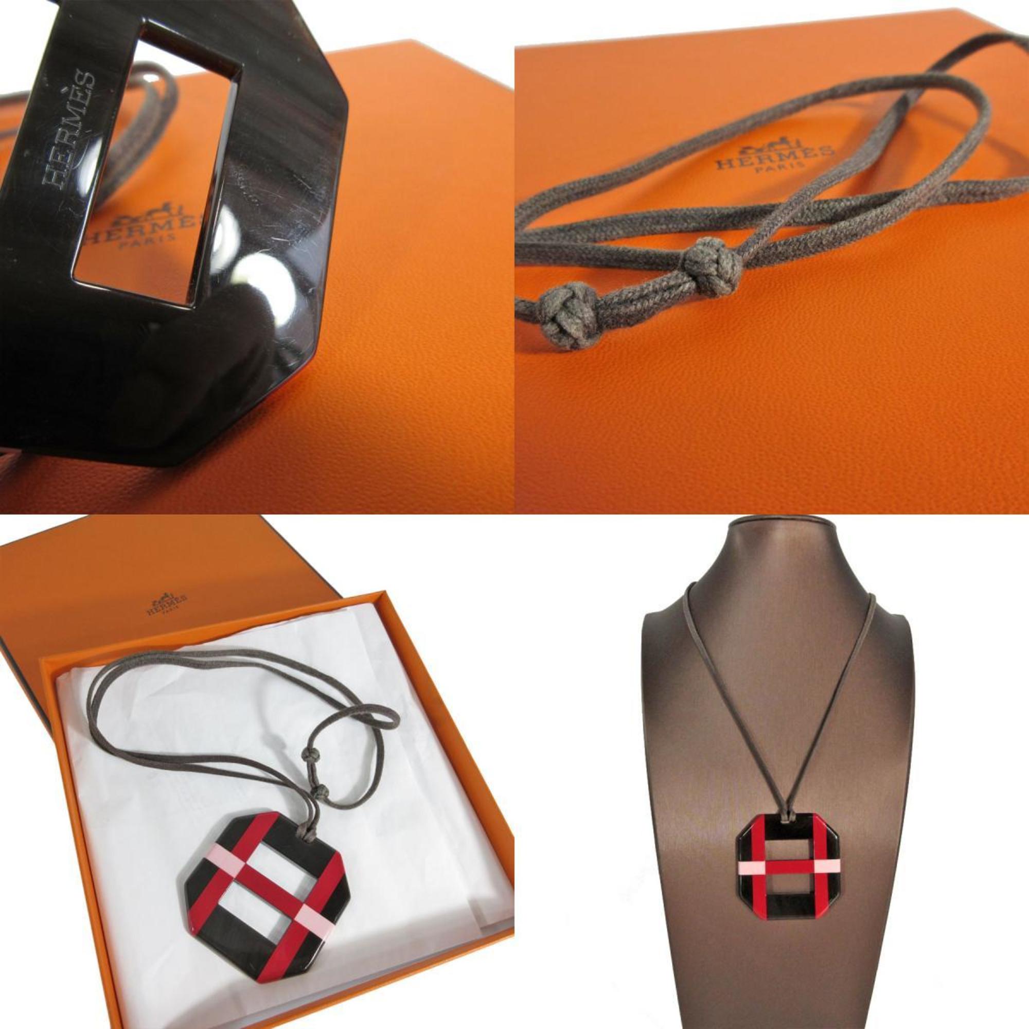 Hermes HERMES Necklace Buffalo Horn Brown Red Pink Women's s0272g