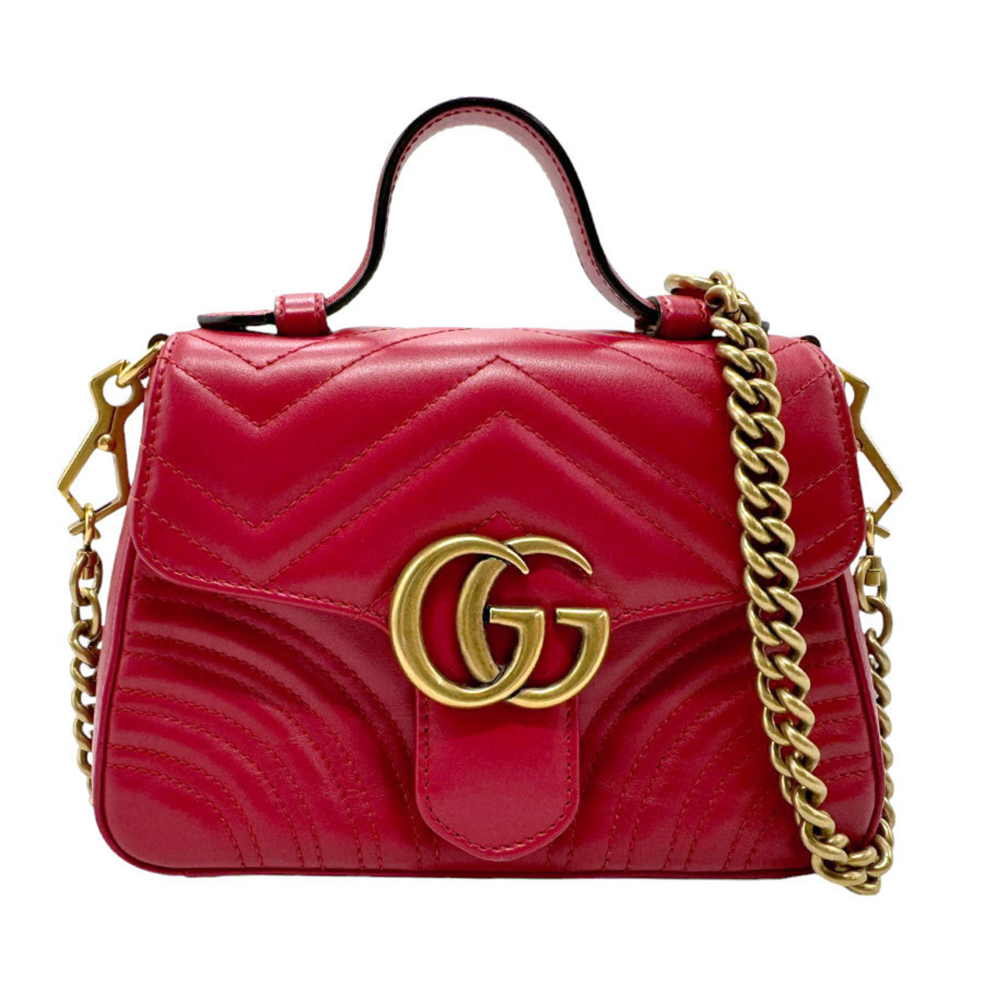 GUCCI Handbag Shoulder Bag GG Marmont Leather Red Gold Women's 547260 z2336