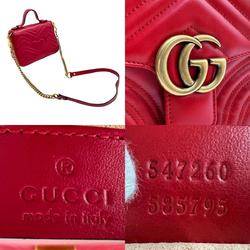 GUCCI Handbag Shoulder Bag GG Marmont Leather Red Gold Women's 547260 z2336