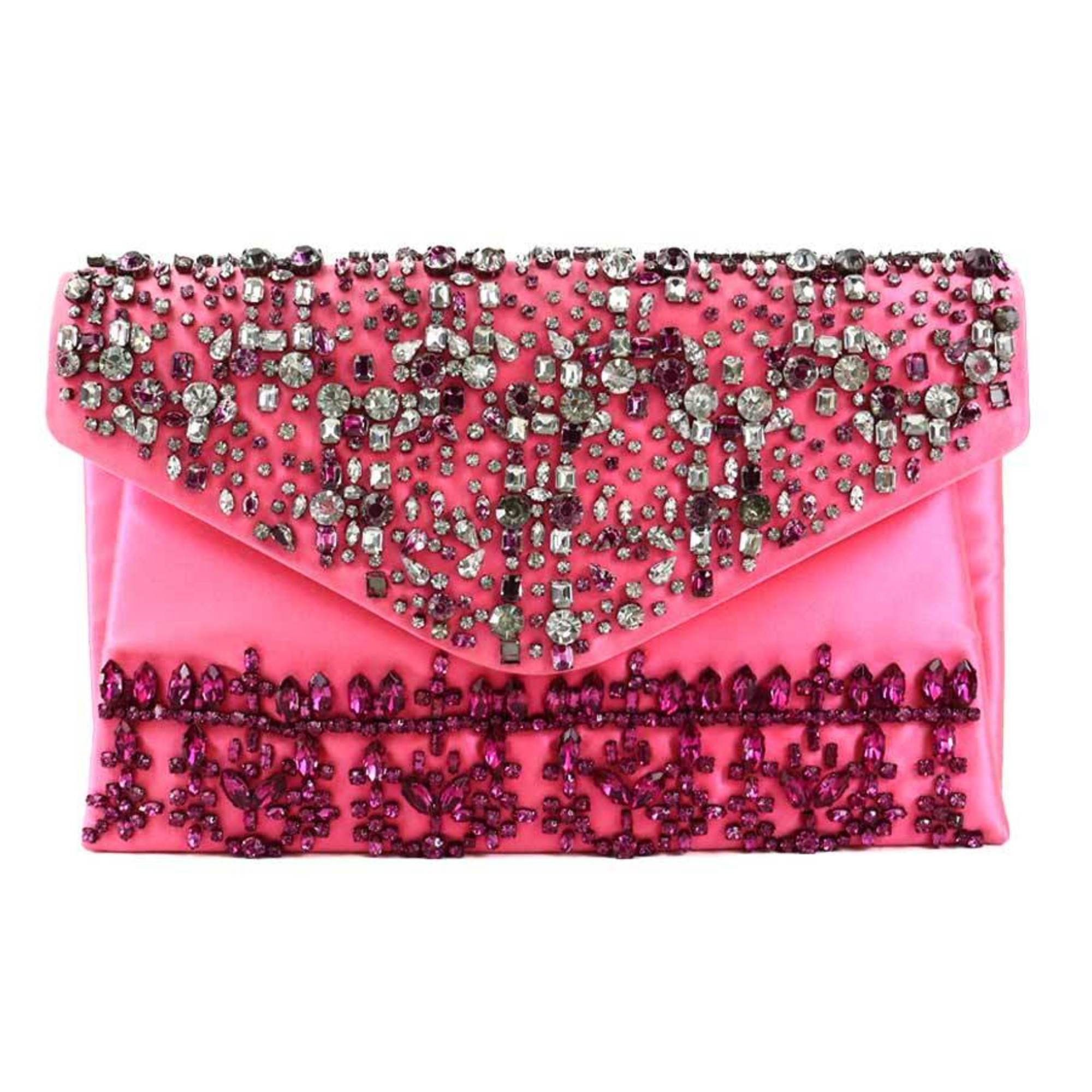 Valentino Garavani Clutch Bag Satin Beads Neon Pink Women's H30502G