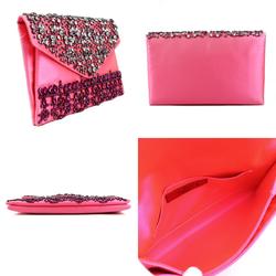 Valentino Garavani Clutch Bag Satin Beads Neon Pink Women's H30502G