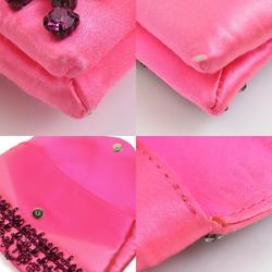 Valentino Garavani Clutch Bag Satin Beads Neon Pink Women's H30502G