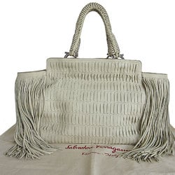 Salvatore Ferragamo handbag Gancini leather off-white silver women's s0036a