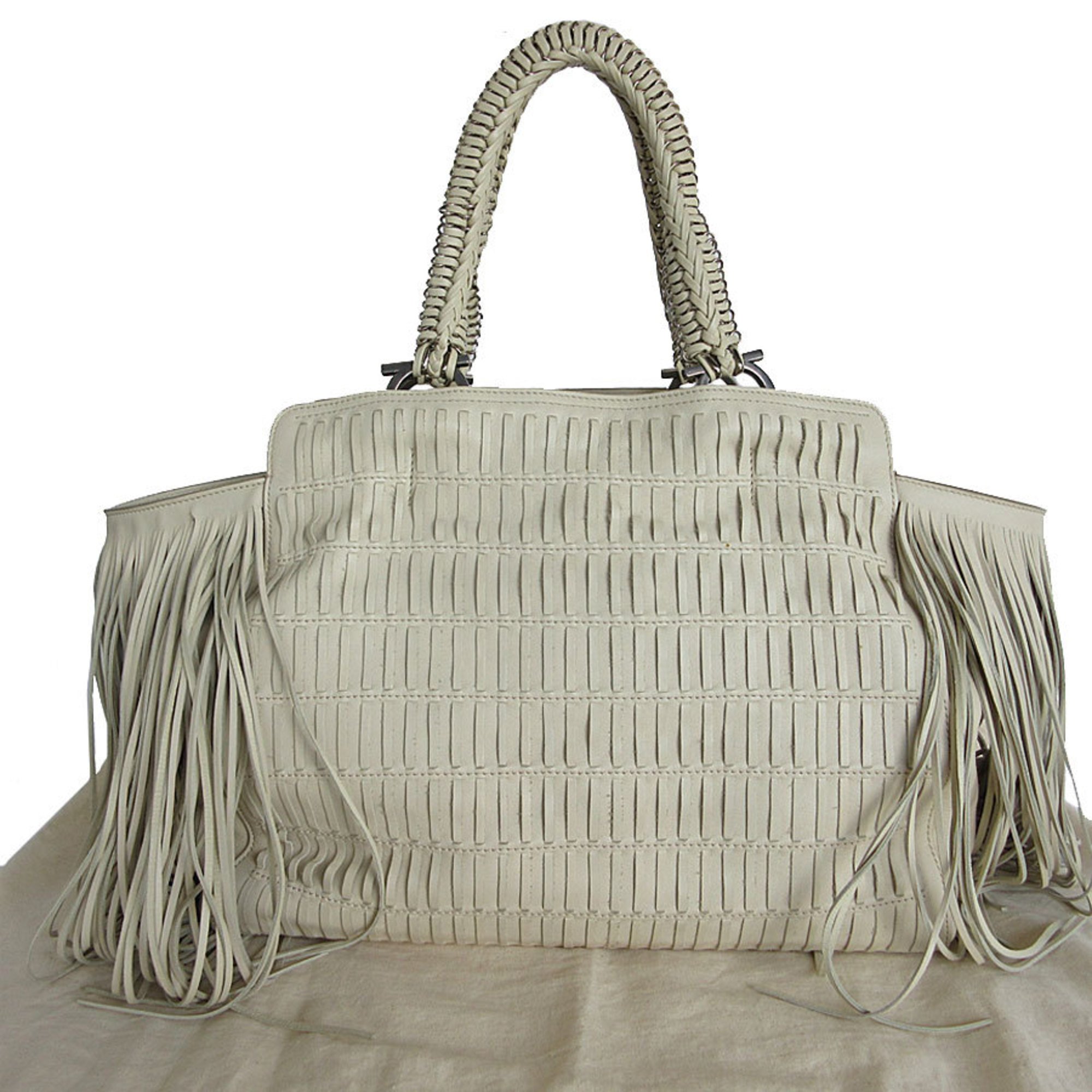 Salvatore Ferragamo handbag Gancini leather off-white silver women's s0036a