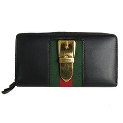 GUCCI Round Long Wallet Leather Metal Black Gold Women's 476083 s0017f