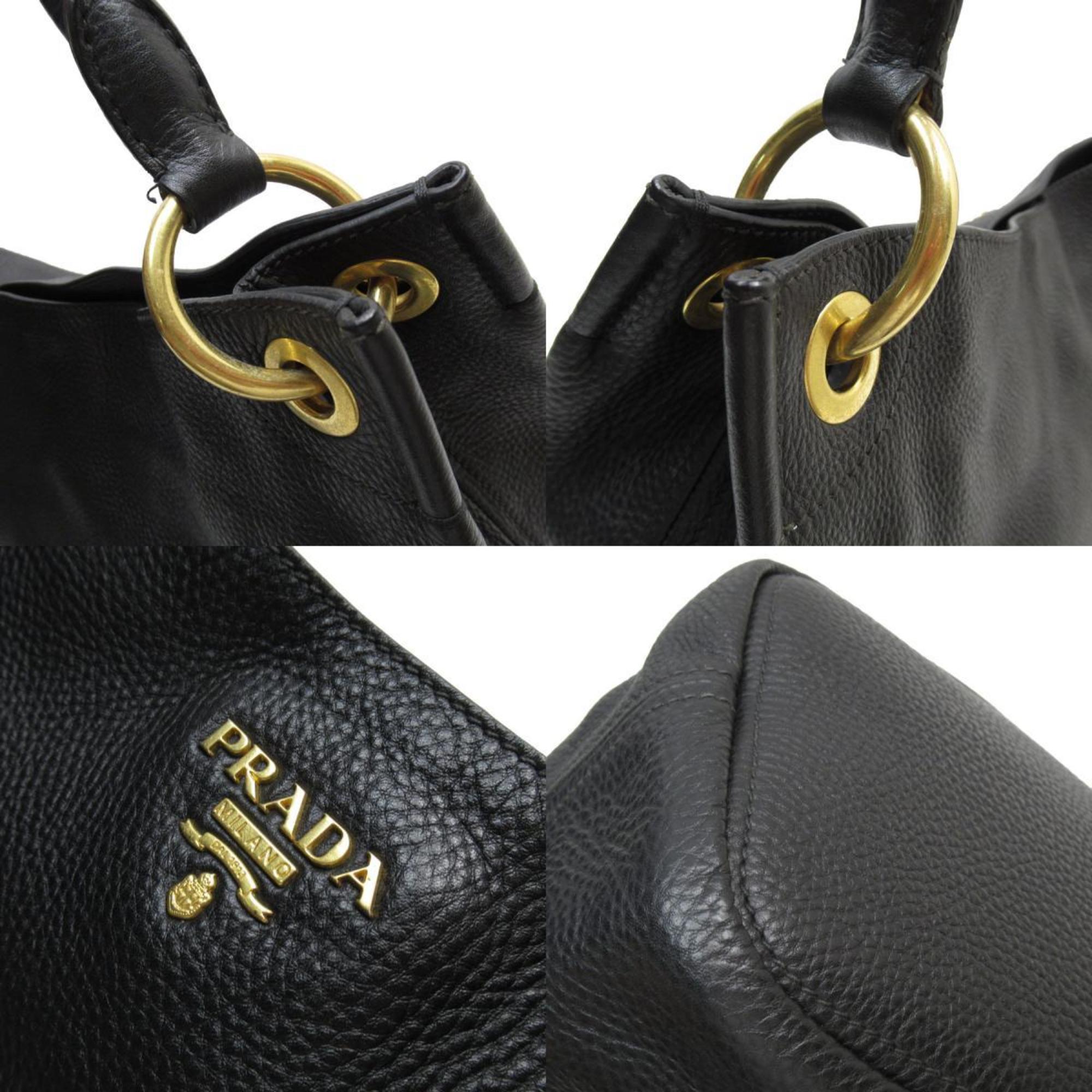 PRADA Shoulder Bag Leather Black Gold Women's w0740a