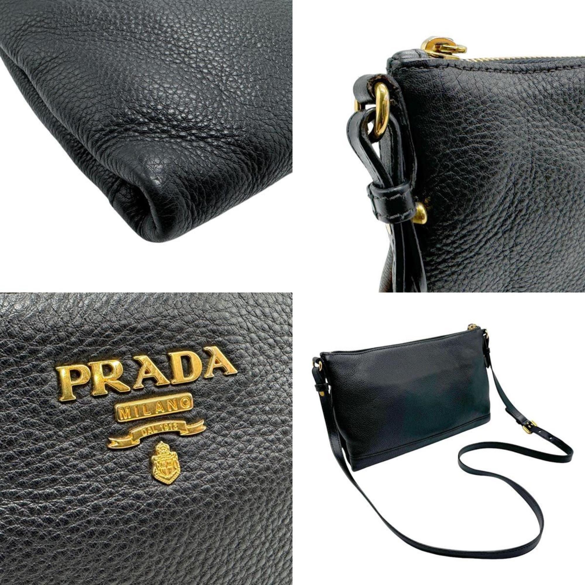 PRADA Shoulder Bag Leather Black Women's z2315