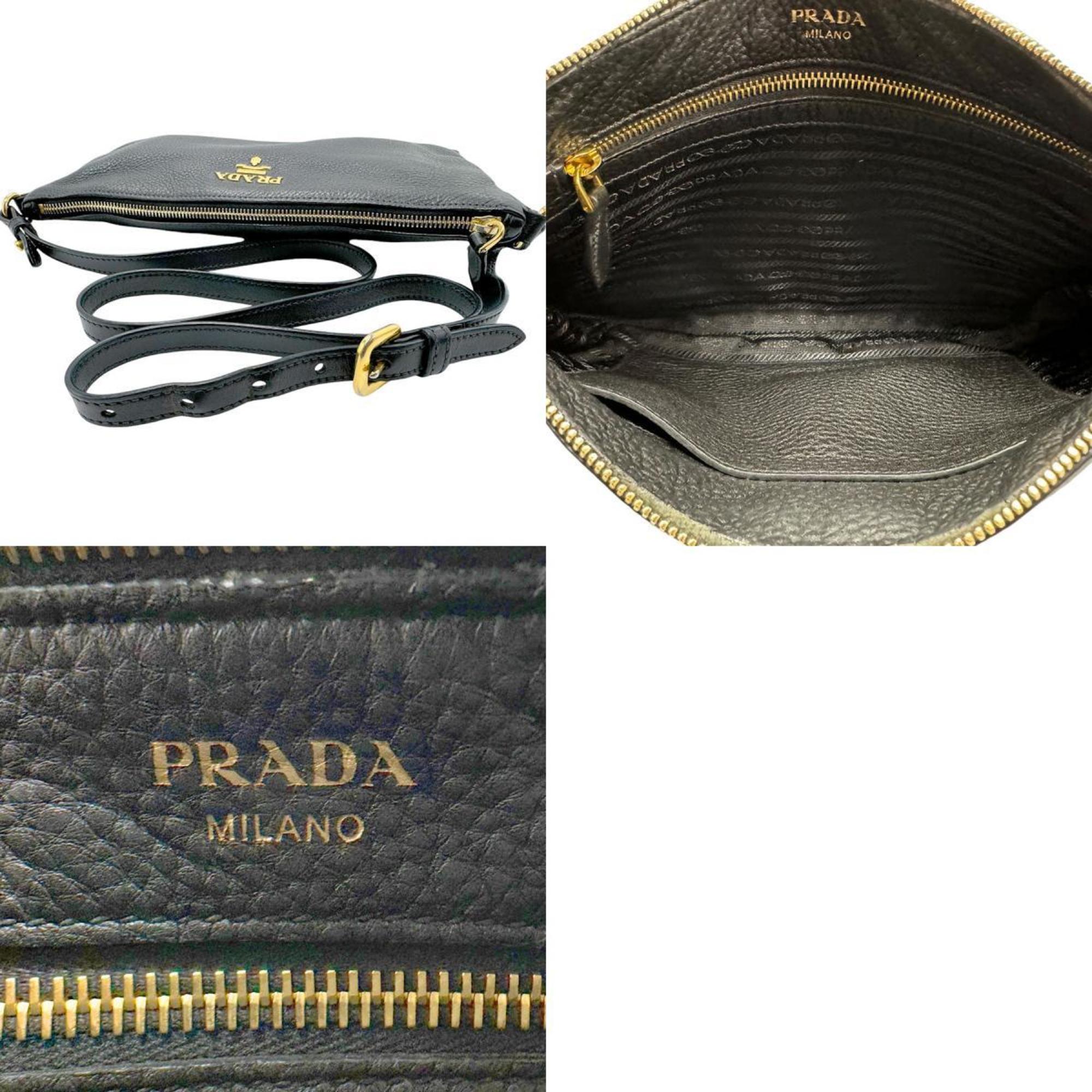 PRADA Shoulder Bag Leather Black Women's z2315