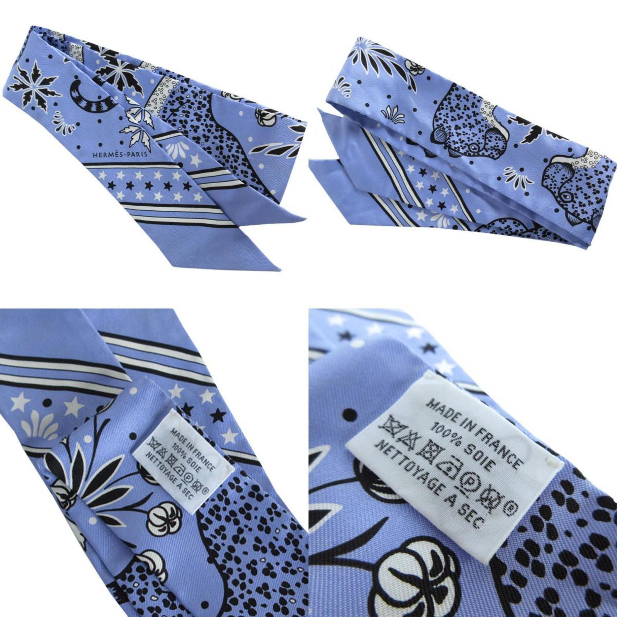 Hermes HERMES Scarf Muffler Twilly Silk Blue Black White Women's s0068a