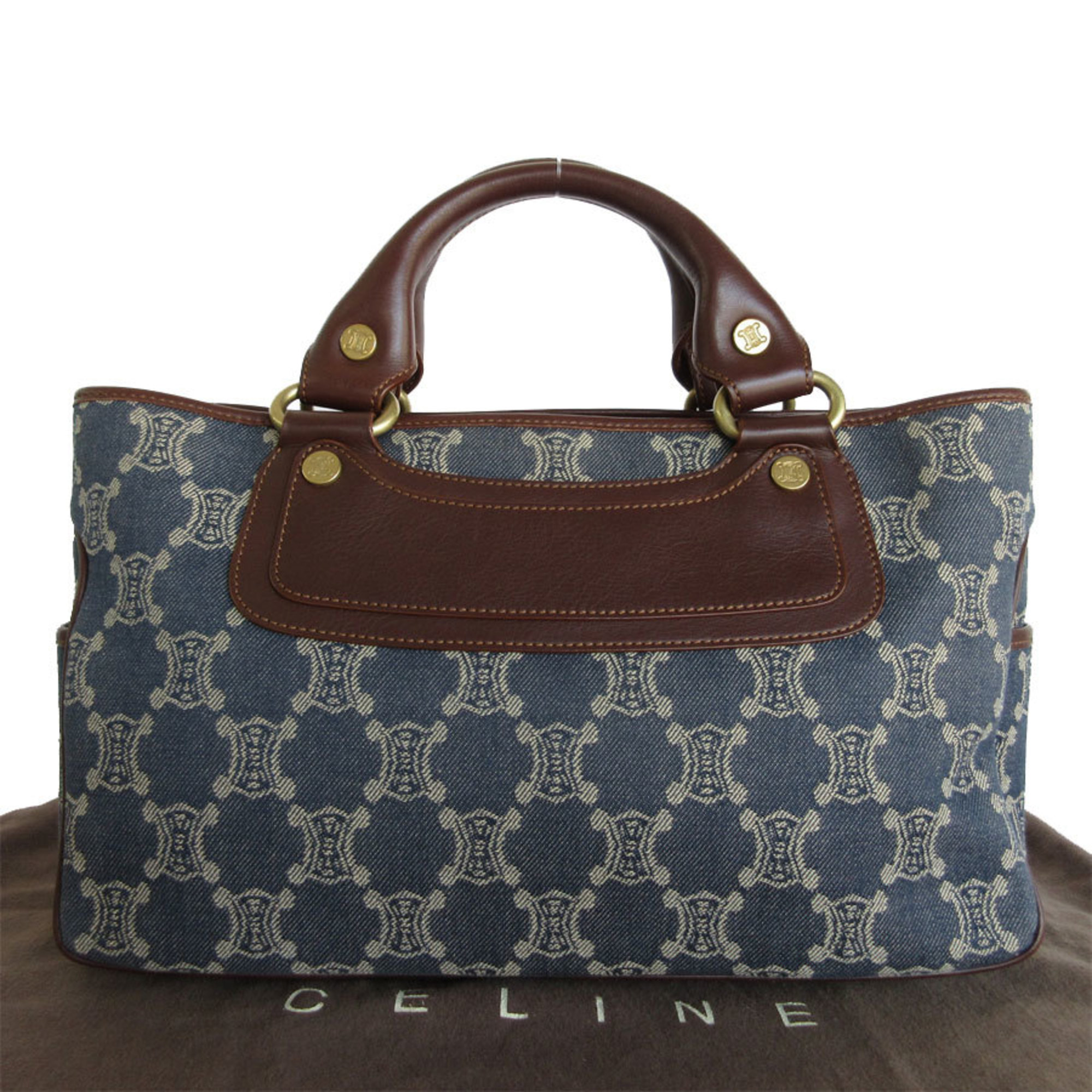 CELINE Handbag Boogie Bag Canvas Leather Indigo Blue Brown Gold Women's s0235g