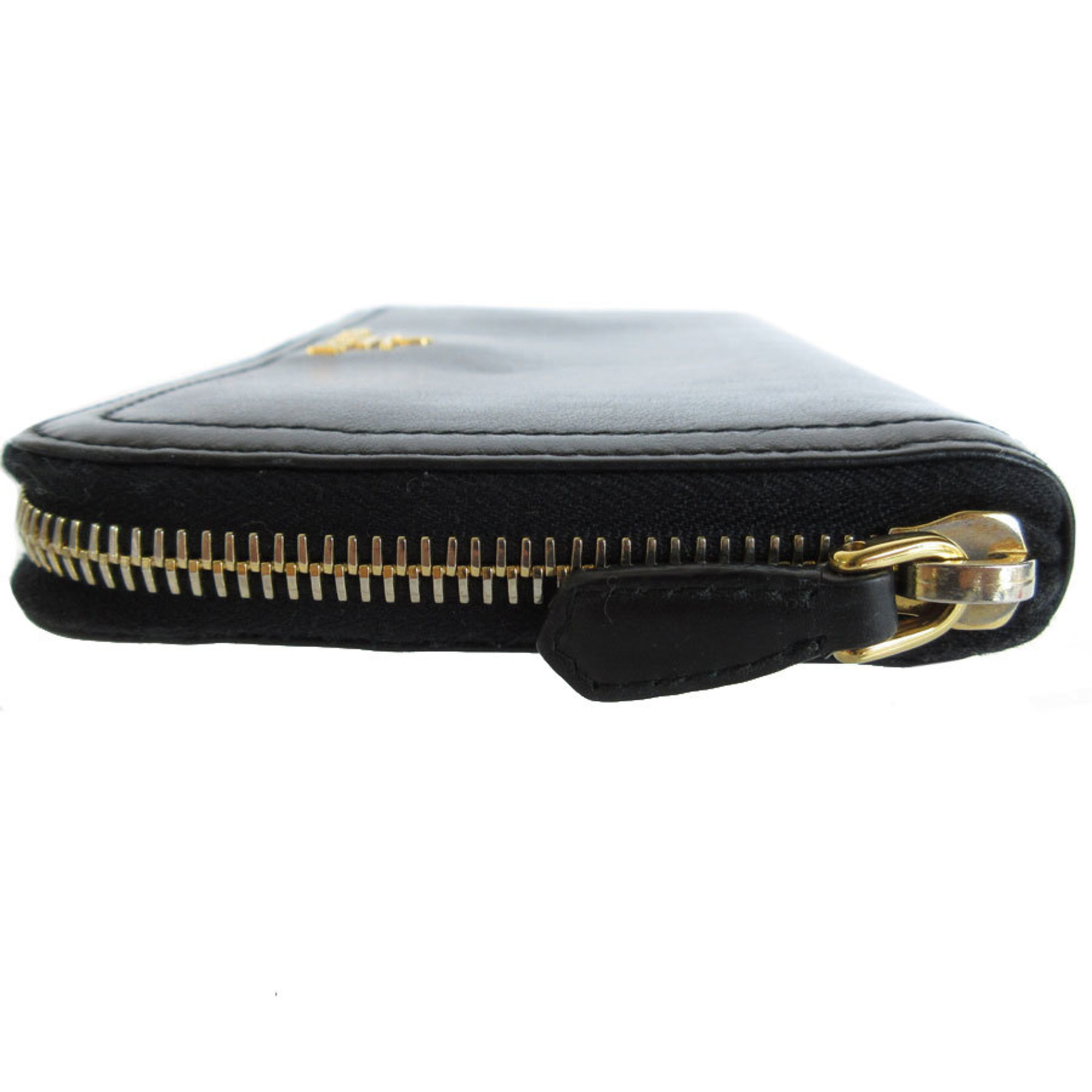 PRADA Round Long Wallet Leather Black Gold Men's Women's s0218g