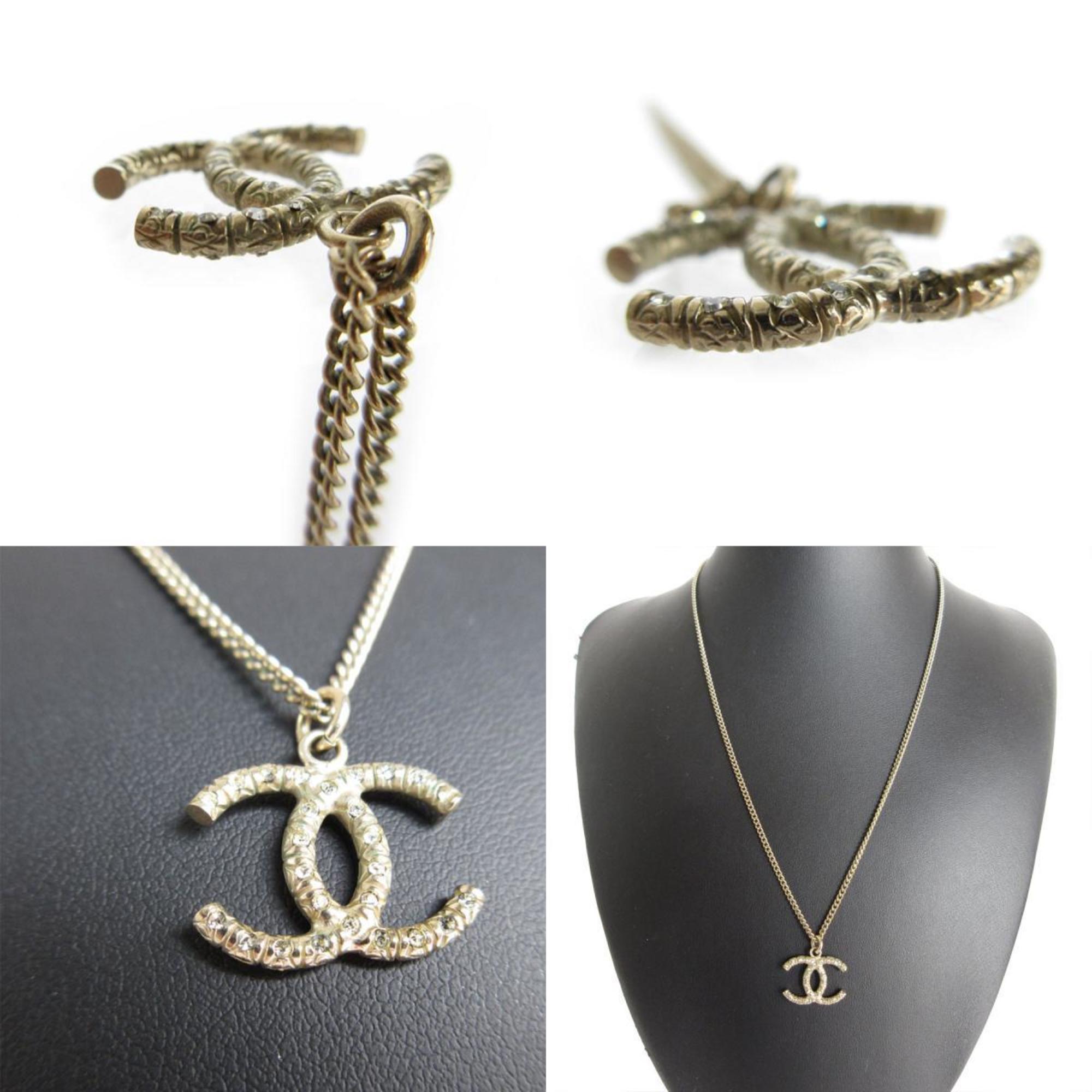 CHANEL Necklace Coco Mark Metal Rhinestone Gold Silver Women's s0106f