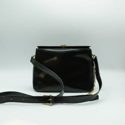 CELINE Shoulder Bag Ring Hardware Leather Black Gold Women's PD356