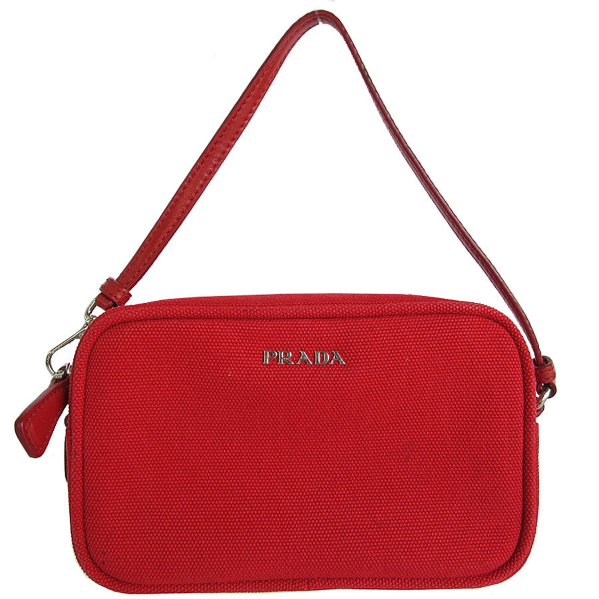 PRADA pouch canvas leather red silver women's s0046g