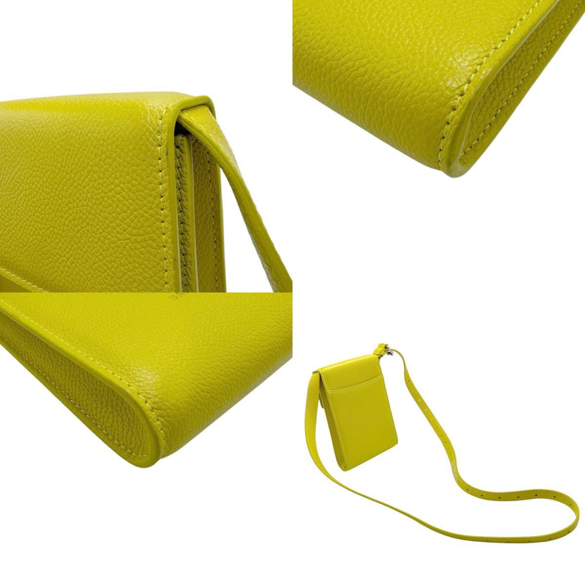 BALENCIAGA Shoulder Bag Ghost Phone Holder Leather Yellow Green Men Women 618868 z2379