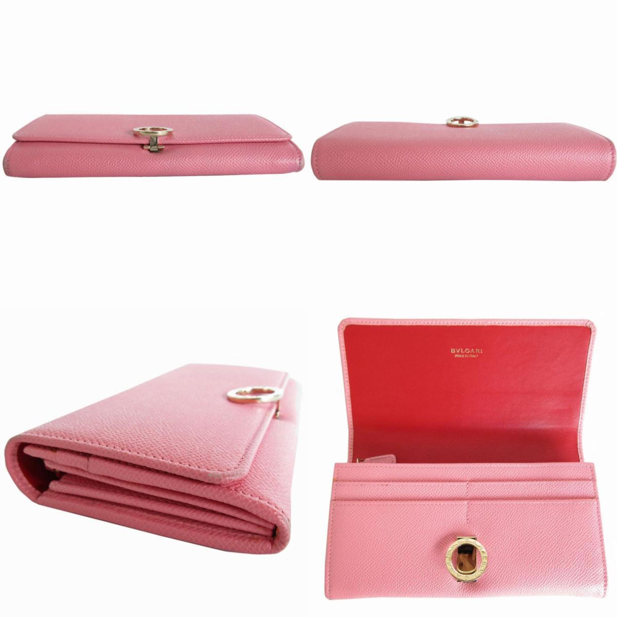 BVLGARI bi-fold long wallet leather pink light gold ladies s0185f