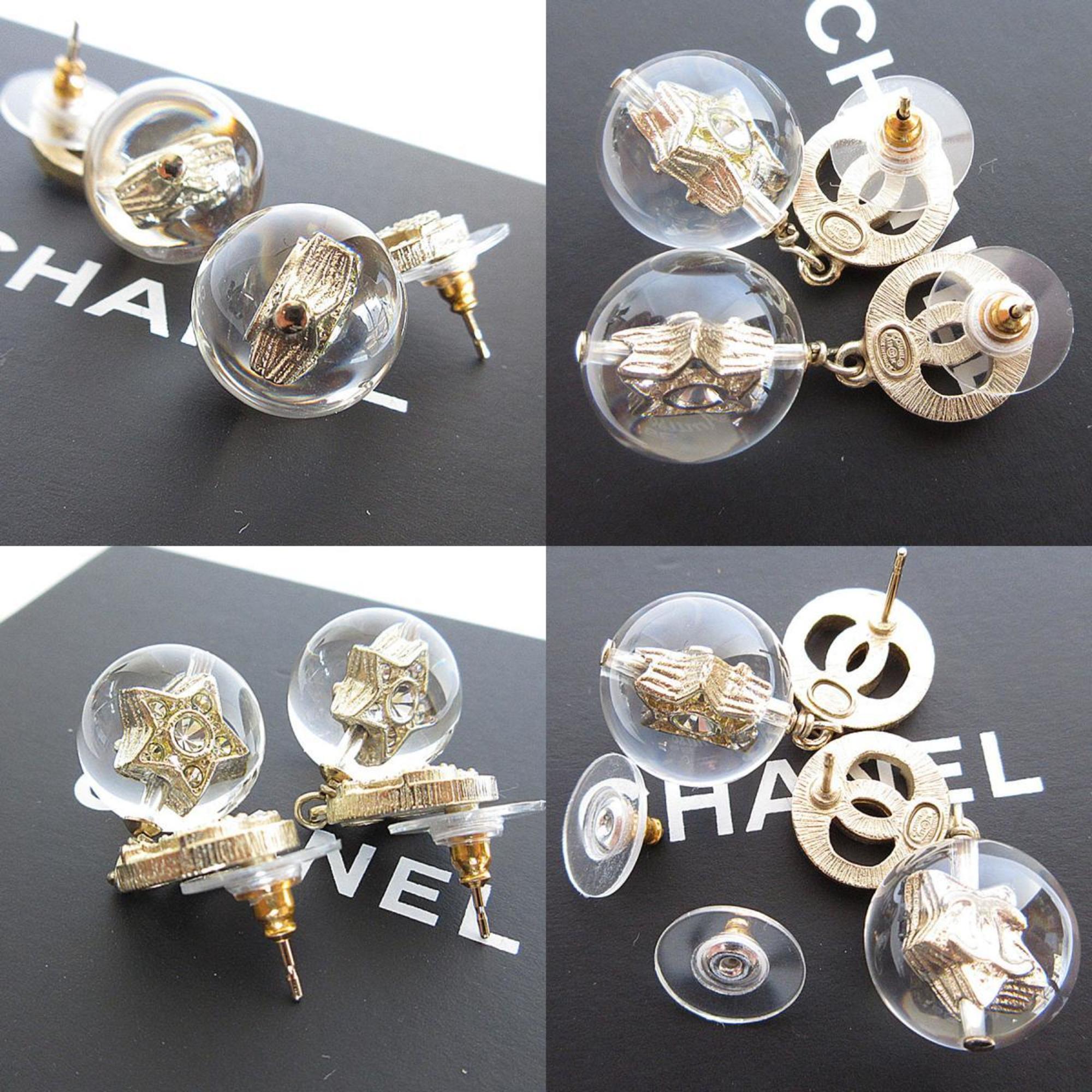 CHANEL Coco Mark Metal Resin Gold Silver Earrings for Women s0042i