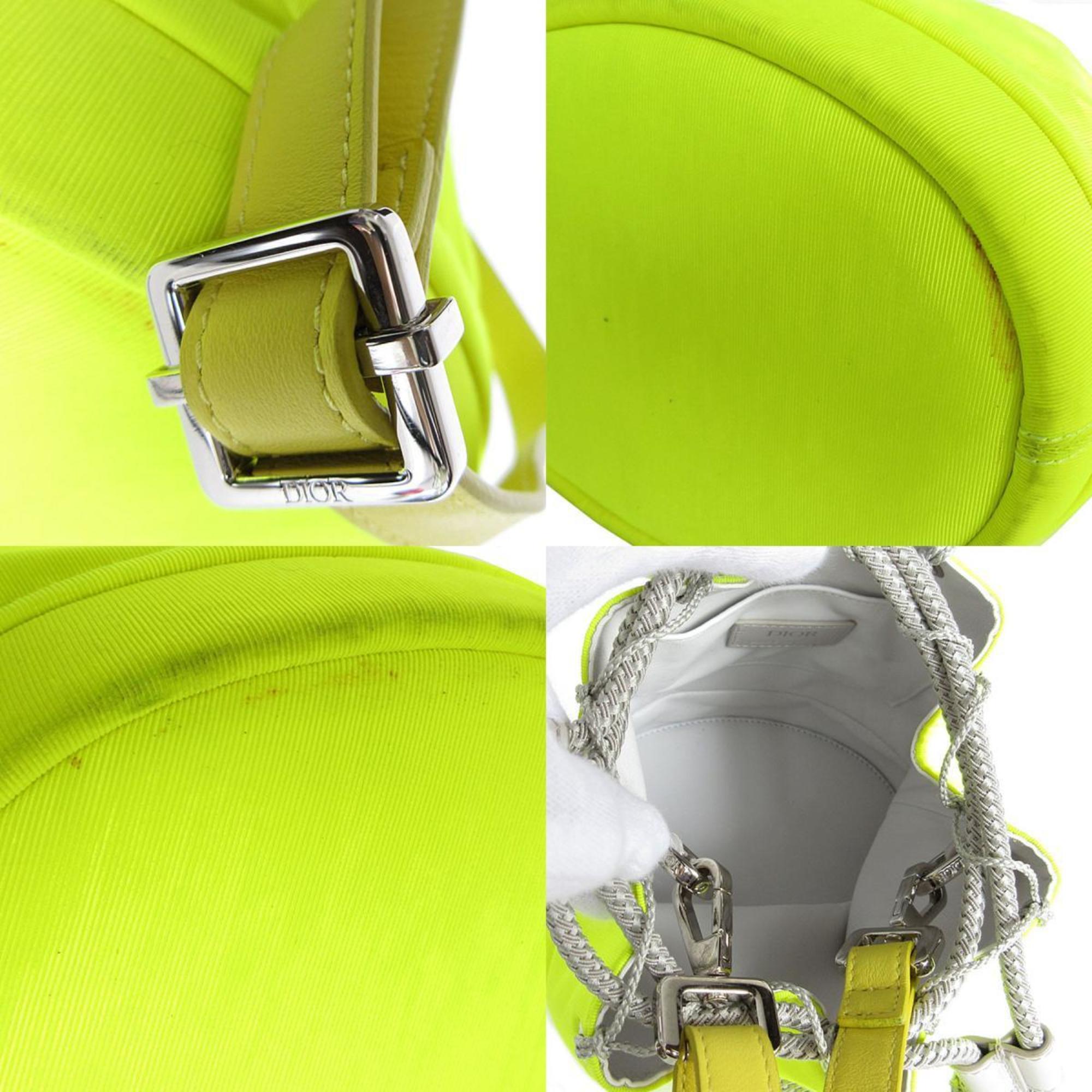 Christian Dior Dior Shoulder Bag Nylon Leather Neon Yellow Silver Women's s0149i