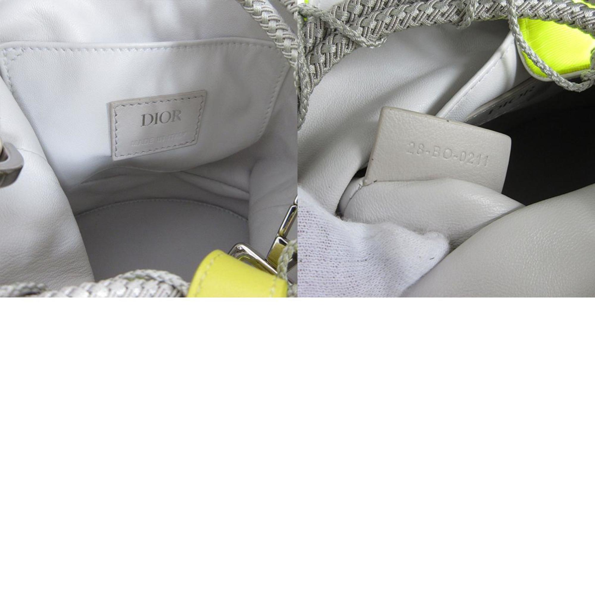 Christian Dior Dior Shoulder Bag Nylon Leather Neon Yellow Silver Women's s0149i