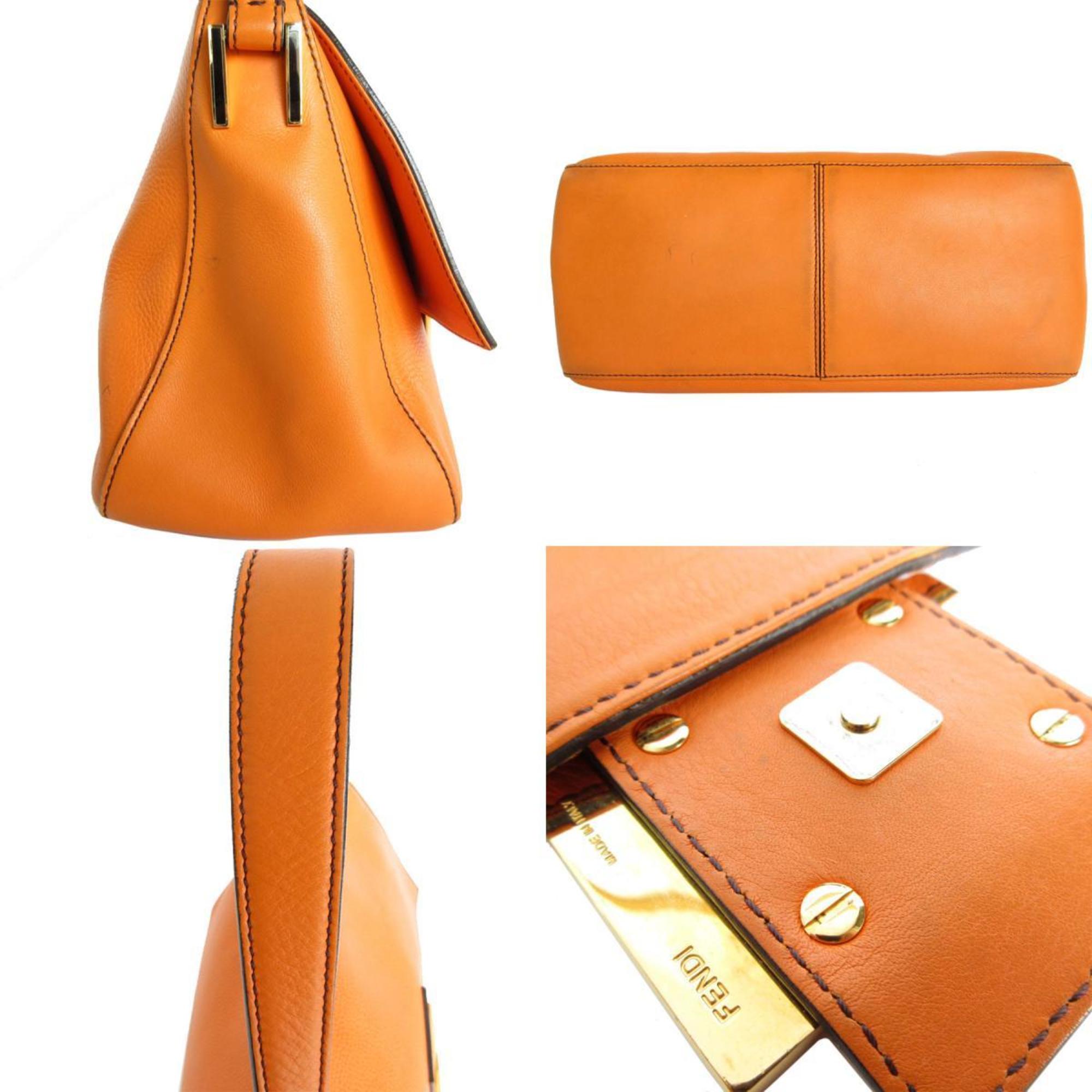 FENDI Shoulder Bag Mamma Bucket Leather Orange Gold Women's s0061a