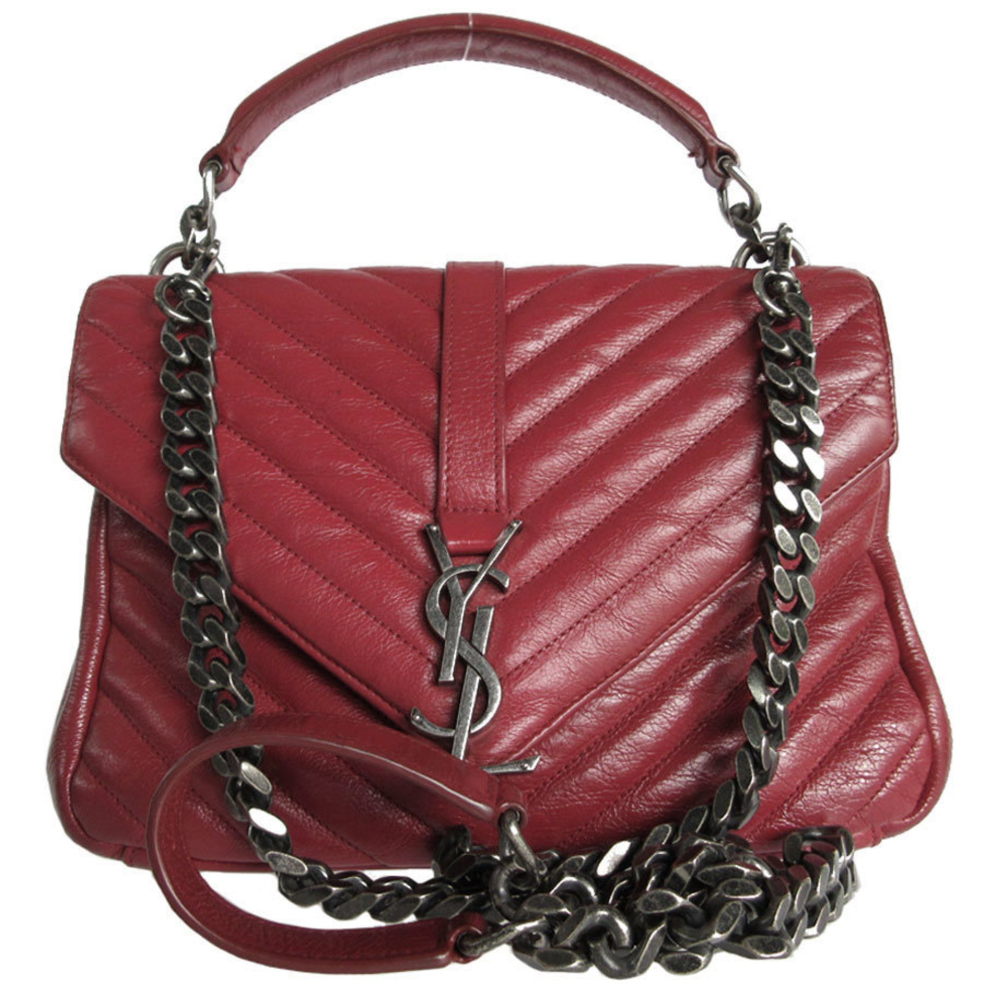 Saint Laurent SAINT LAURENT handbag shoulder bag leather metal dark red gunmetal women's s0093a