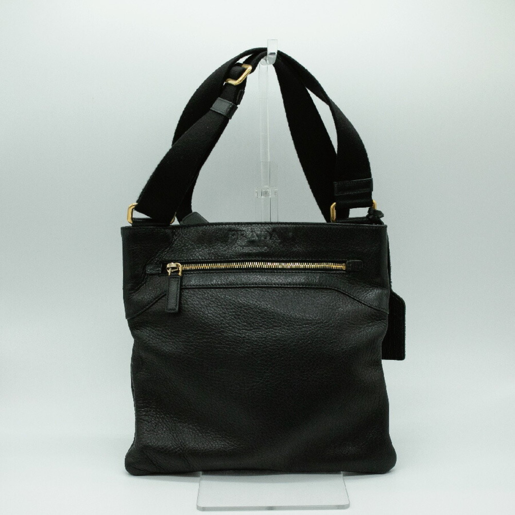 PRADA Shoulder Bag Nero Leather Black Gold Women's VA0693 PD347