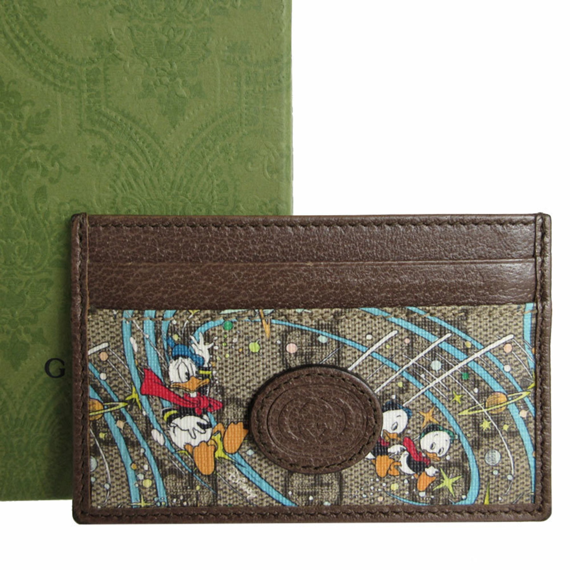 GUCCI Business Card Holder/Card Case x Disney GG Supreme Canvas Leather Brown Multicolor Women's 647942 s0182j