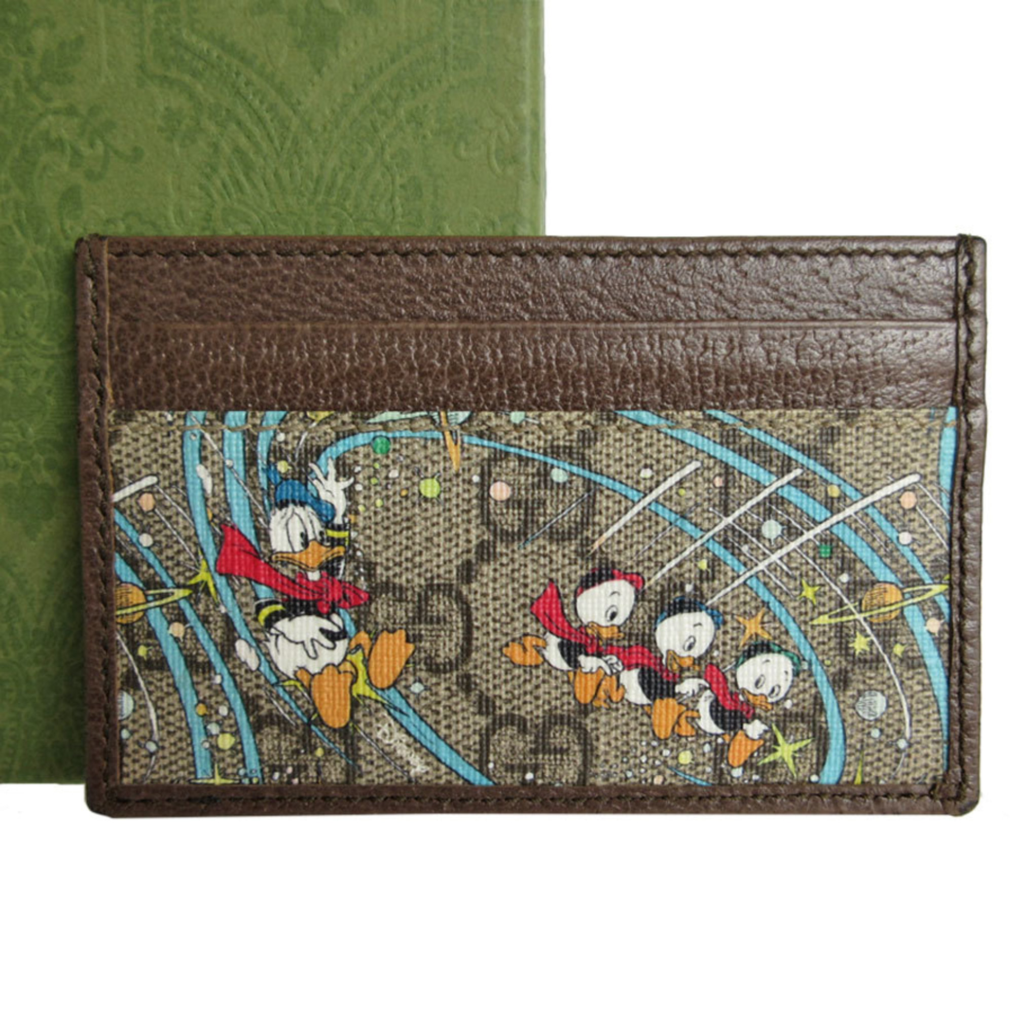 GUCCI Business Card Holder/Card Case x Disney GG Supreme Canvas Leather Brown Multicolor Women's 647942 s0182j