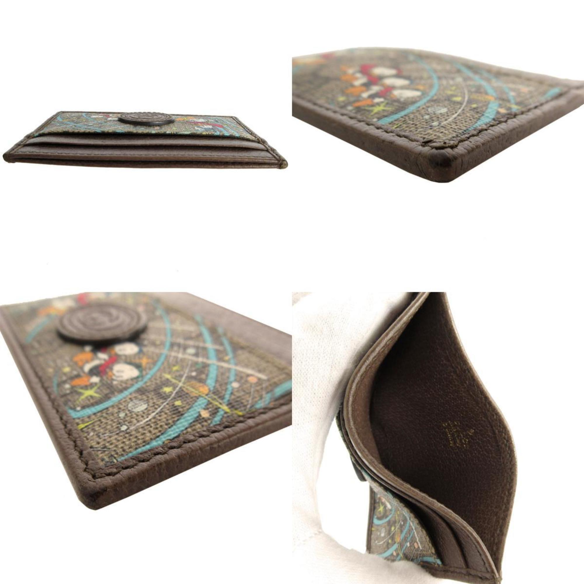 GUCCI Business Card Holder/Card Case x Disney GG Supreme Canvas Leather Brown Multicolor Women's 647942 s0182j