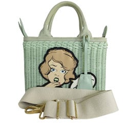 PRADA handbag shoulder bag canvas wicker light green women's s0014j