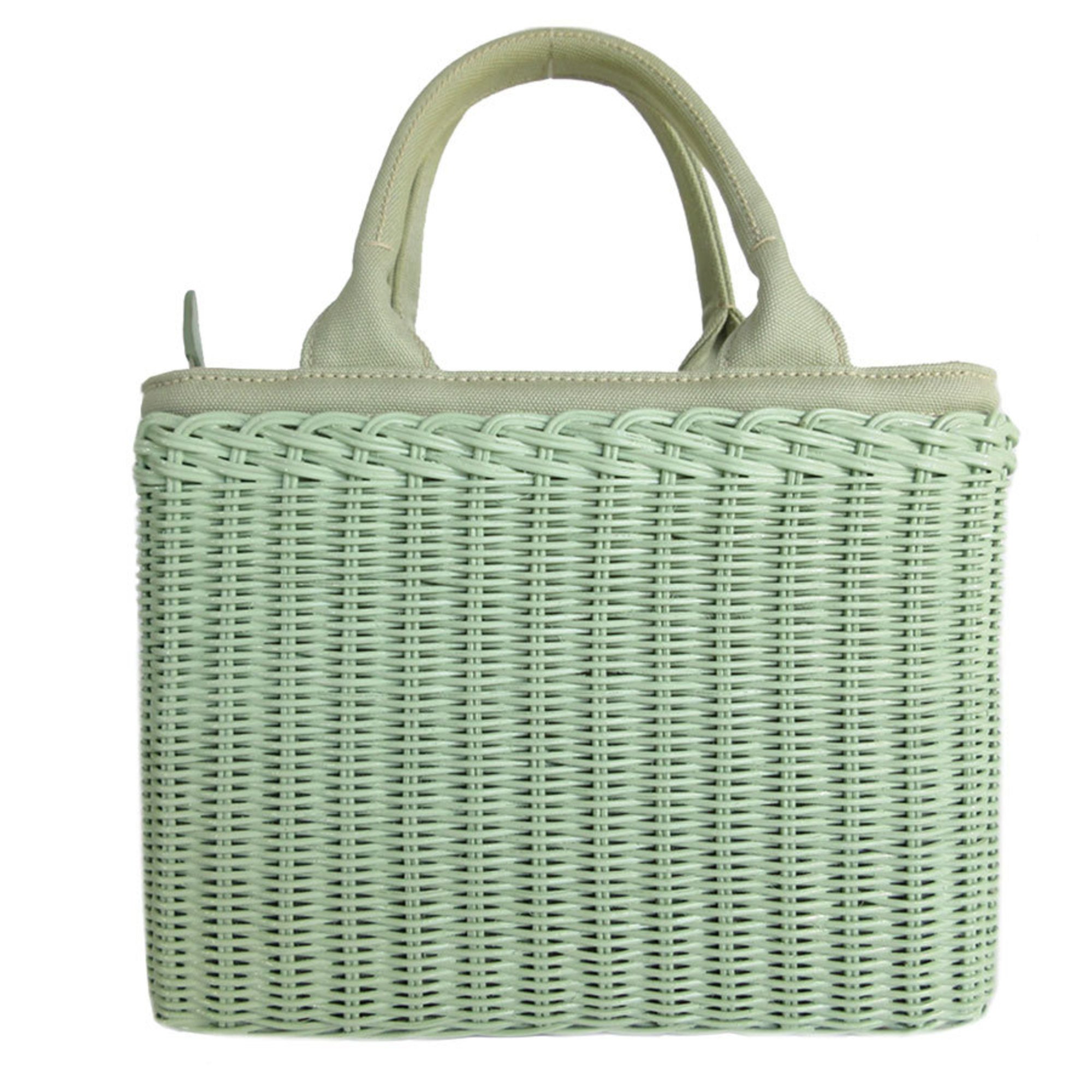 PRADA handbag shoulder bag canvas wicker light green women's s0014j