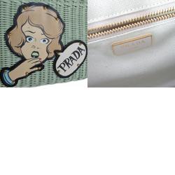 PRADA handbag shoulder bag canvas wicker light green women's s0014j