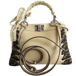 FENDI handbag shoulder bag peekaboo leather beige silver ladies s0064g