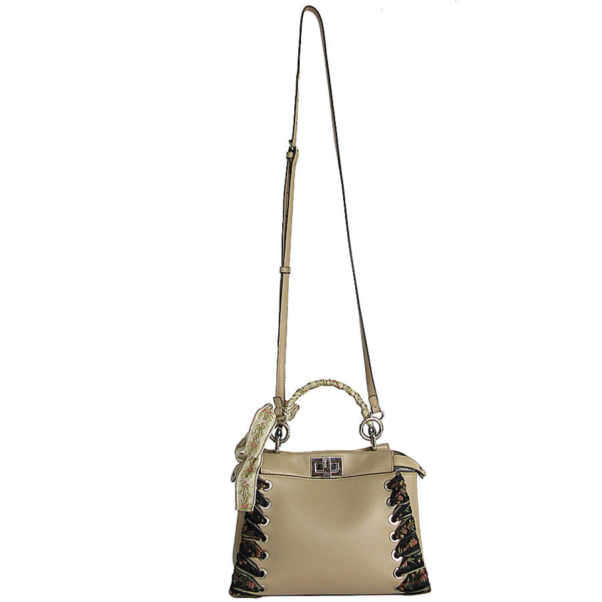 FENDI handbag shoulder bag peekaboo leather beige silver ladies s0064g