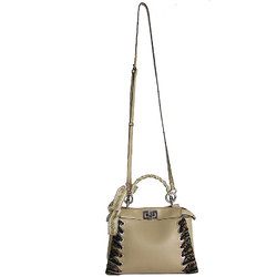 FENDI handbag shoulder bag peekaboo leather beige silver ladies s0064g