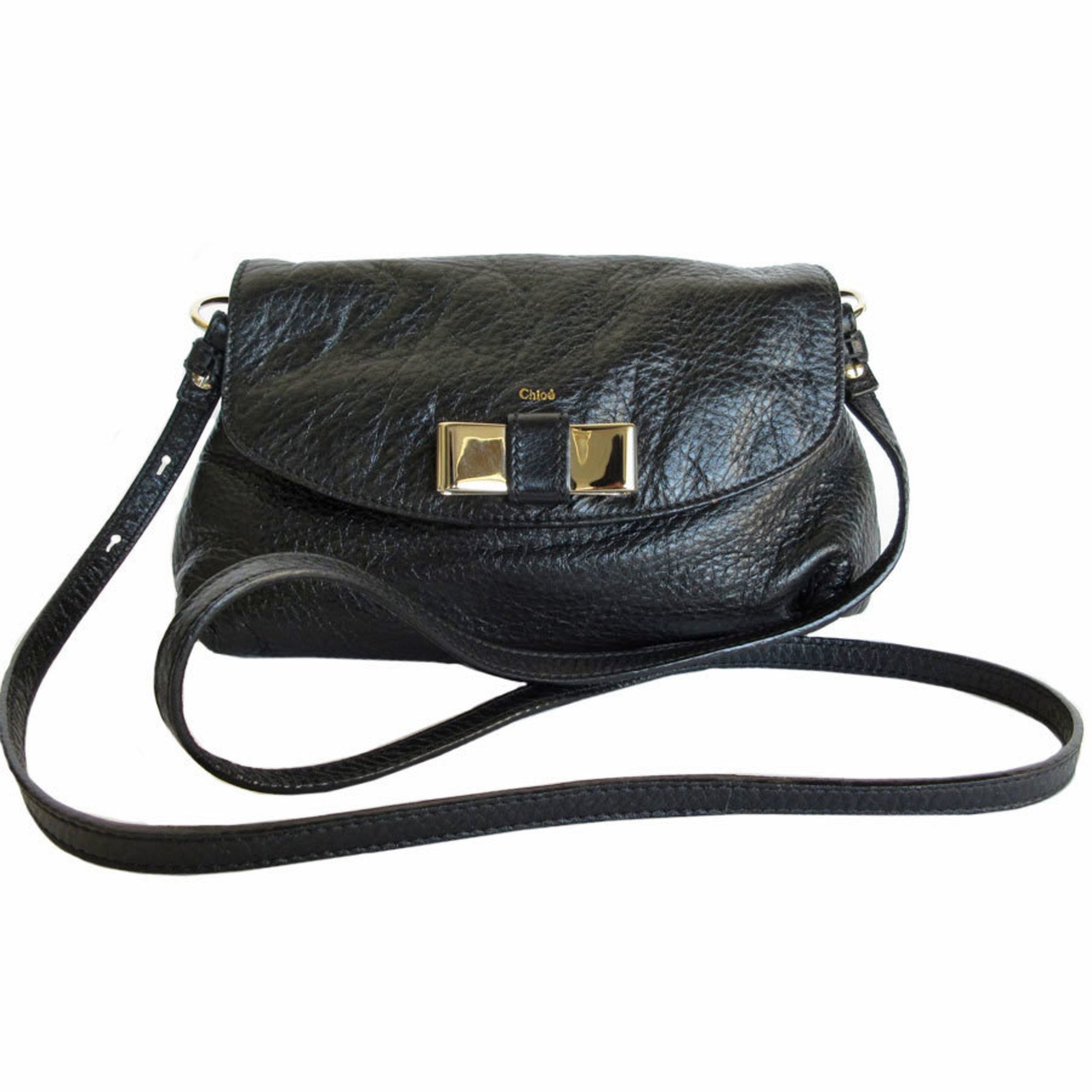 Chloé Chloe Shoulder Bag Ribbon Leather Black Women's s0227k