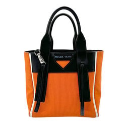 PRADA Handbag Shoulder Bag Ouverture Canvas Leather Orange x Black Women's z2404