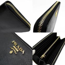 PRADA Round Long Wallet Leather Black Gold Women's w0754g