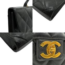 CHANEL handbag bag caviar skin leather black gold men women z2398