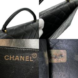 CHANEL handbag bag caviar skin leather black gold men women z2398