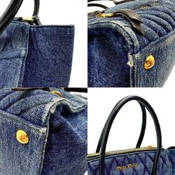 Miu MIUMIU Handbag Shoulder Bag Biker Denim Leather Blue x Black Women's z2387