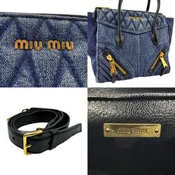 Miu MIUMIU Handbag Shoulder Bag Biker Denim Leather Blue x Black Women's z2387