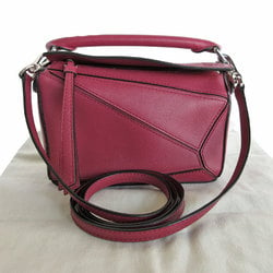 LOEWE Shoulder Bag Handbag Puzzle Leather Magenta Silver Women's s0236j