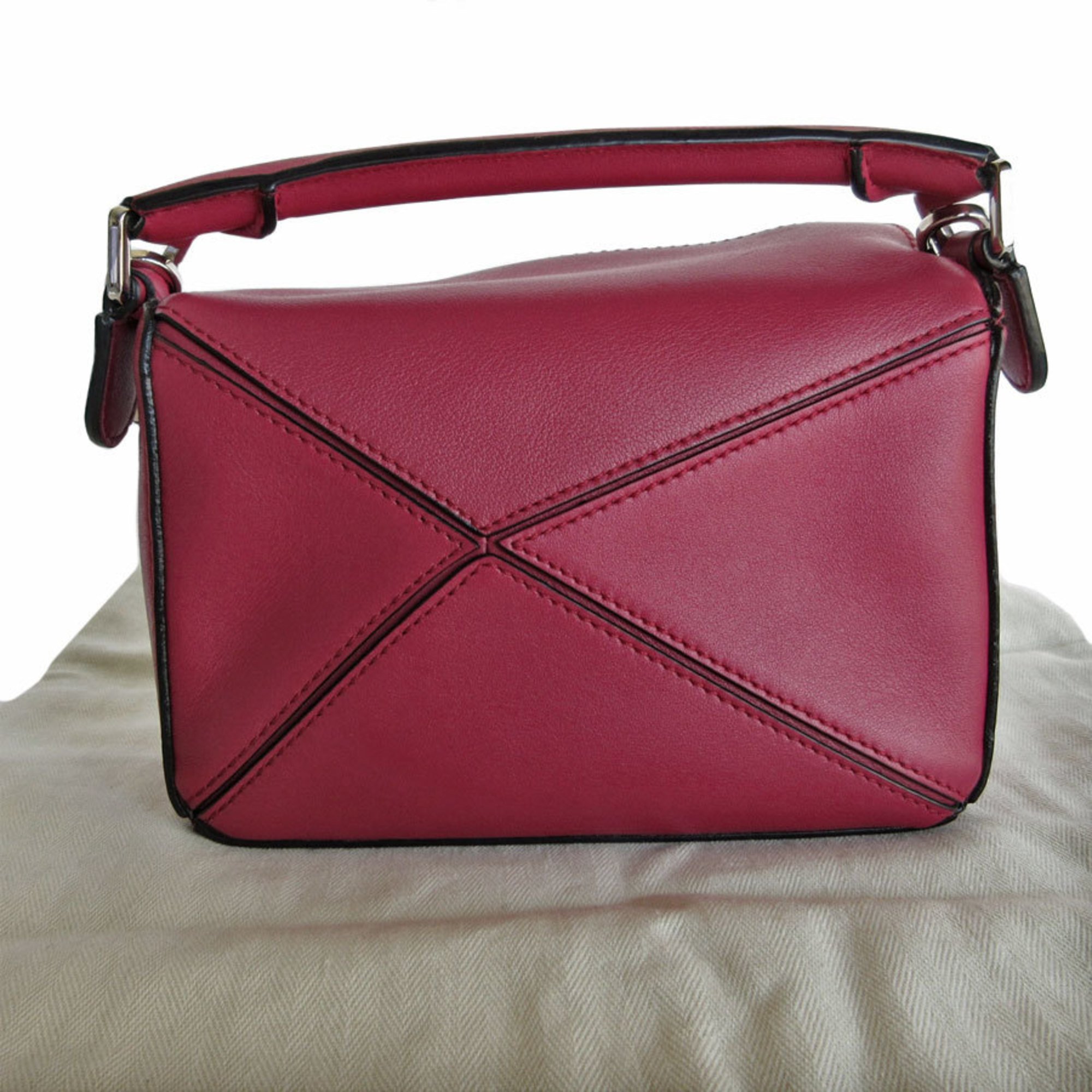 LOEWE Shoulder Bag Handbag Puzzle Leather Magenta Silver Women's s0236j