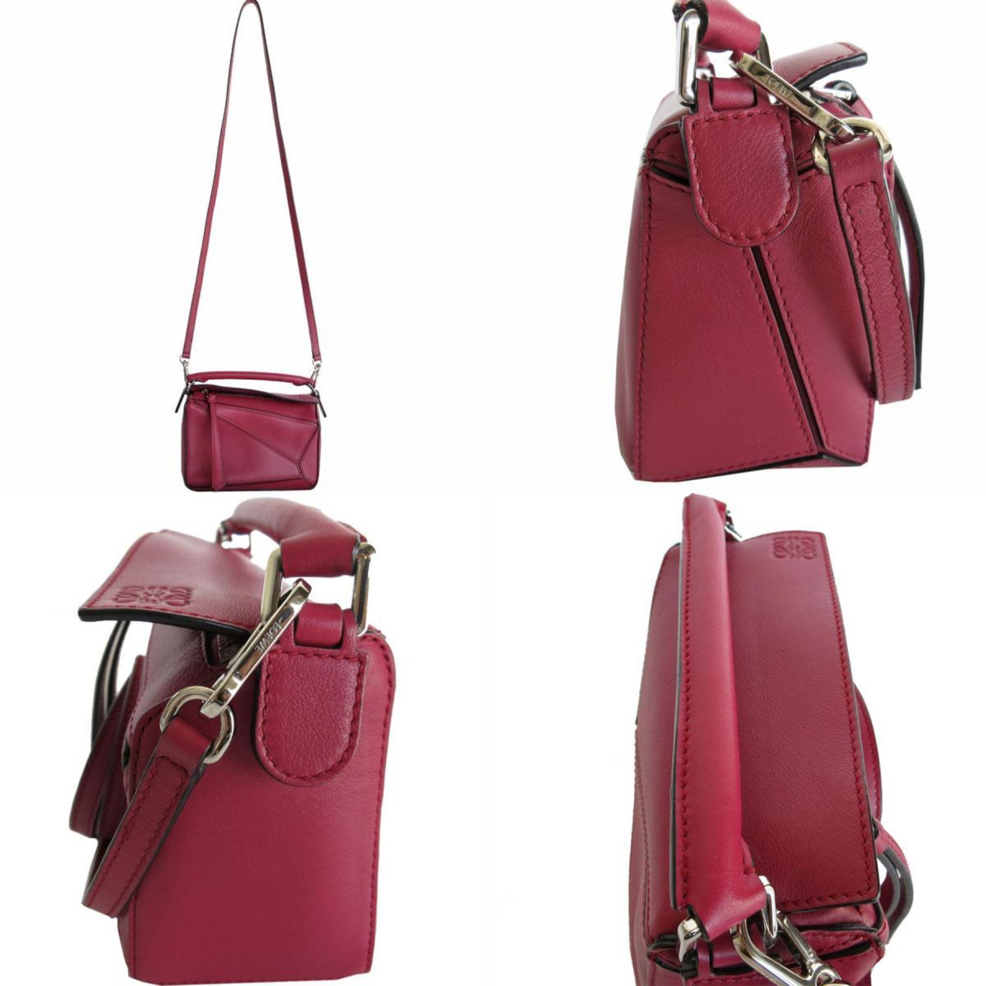 LOEWE Shoulder Bag Handbag Puzzle Leather Magenta Silver Women's s0236j