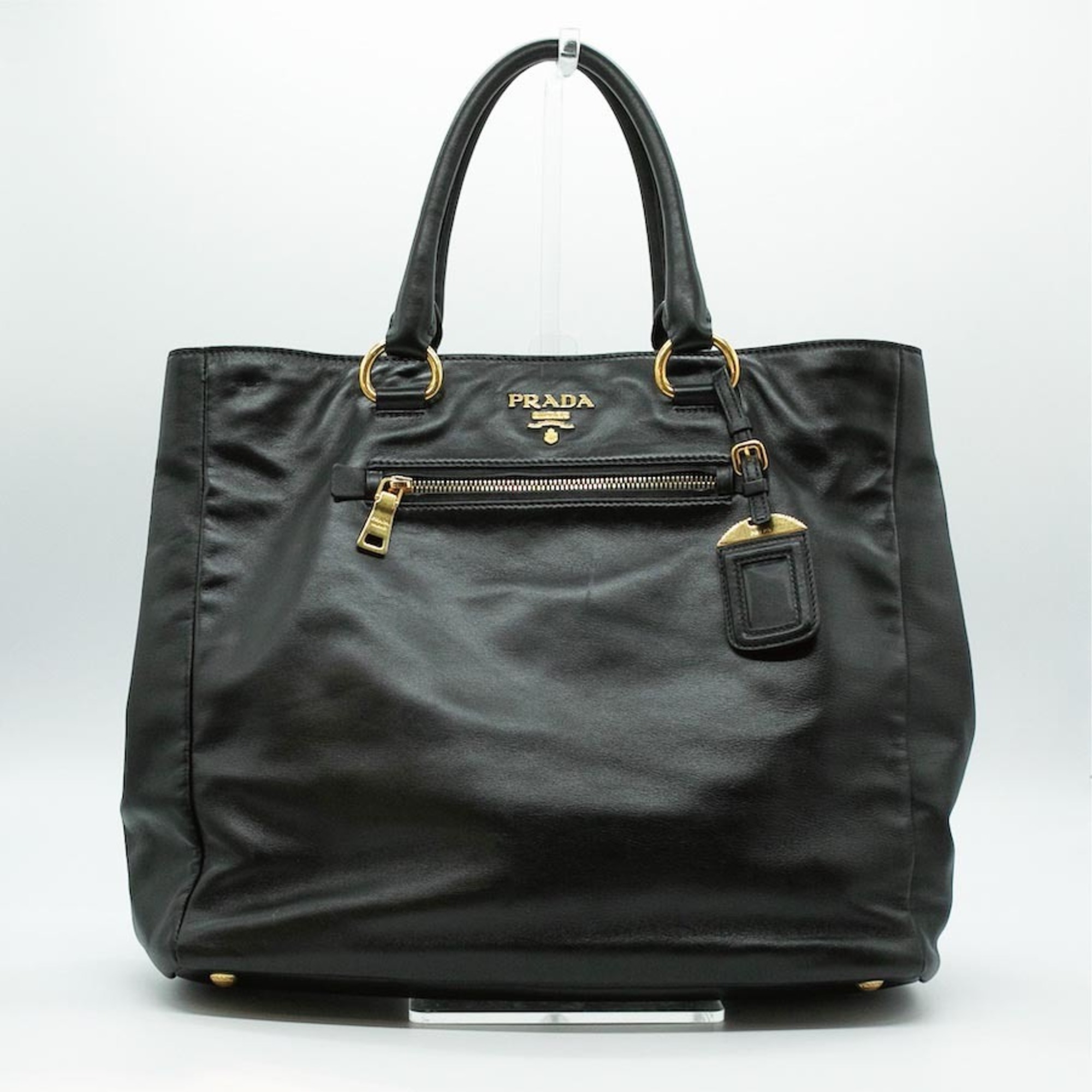 PRADA 2Way Bag Leather Black Gold Women's PD389