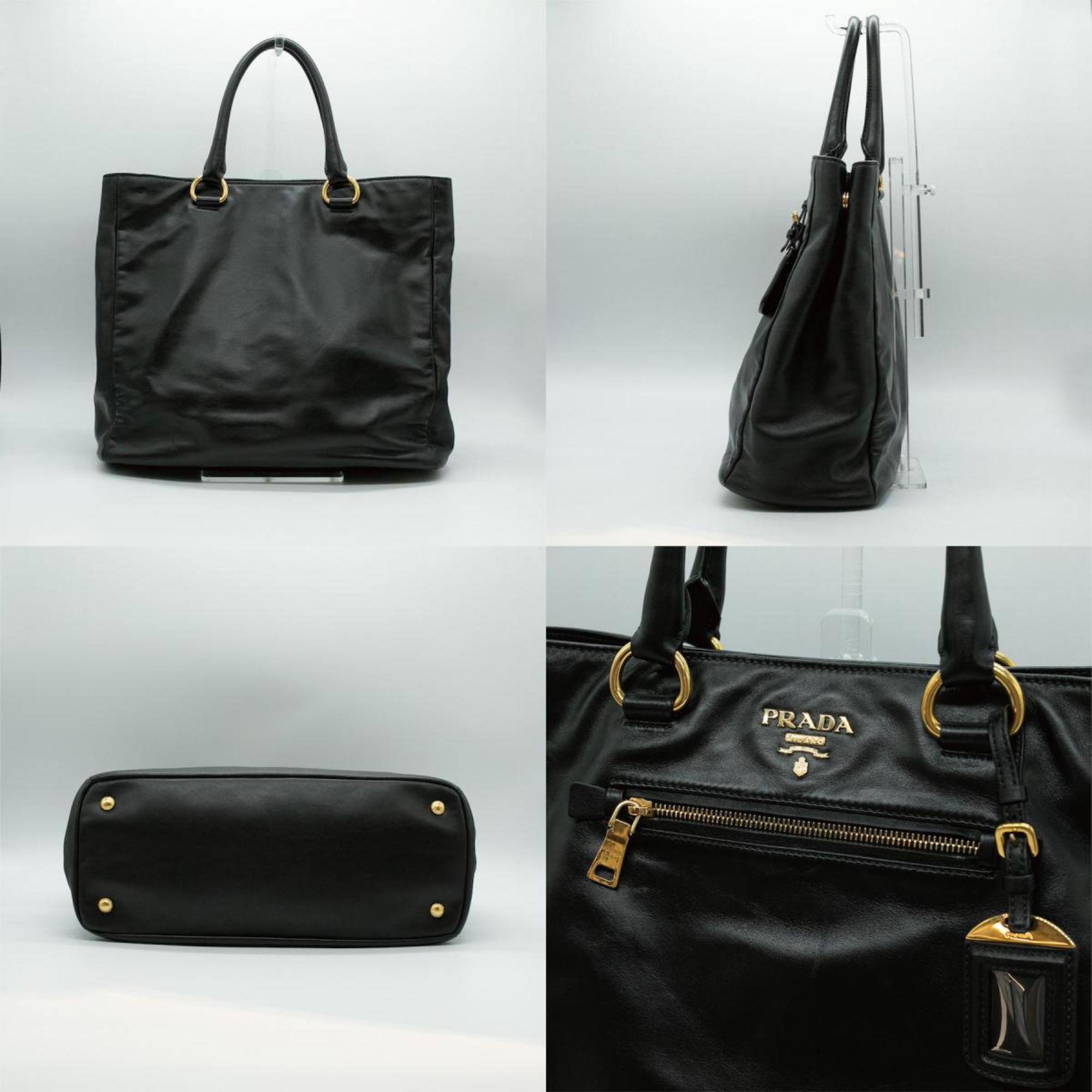 PRADA 2Way Bag Leather Black Gold Women's PD389