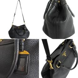 PRADA handbag shoulder bag leather black gold ladies s0171f