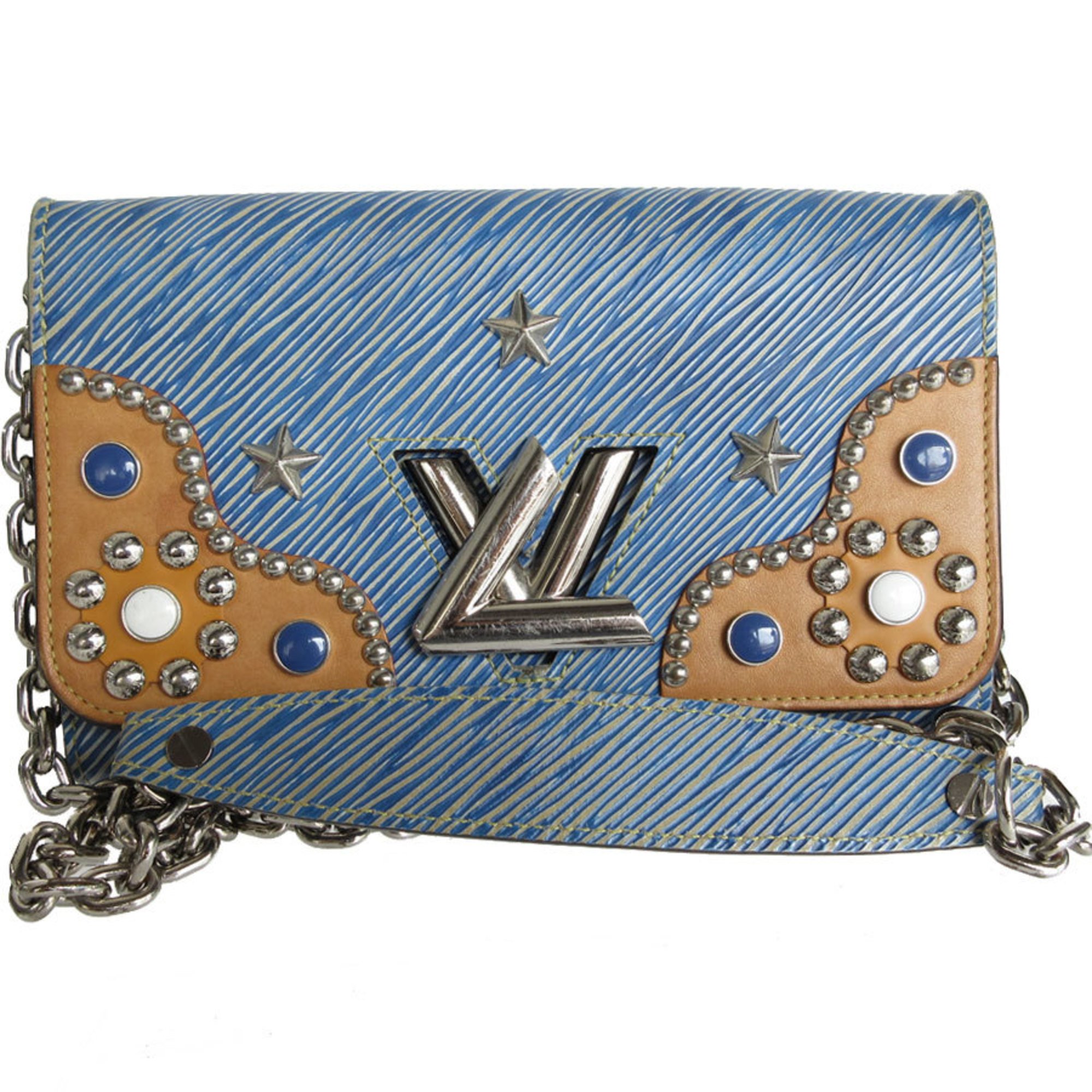 Louis Vuitton LOUIS VUITTON Wallet Chain Shoulder Bag Epi Portefeuille Twist Leather Blue Brown Silver Women's s0269a